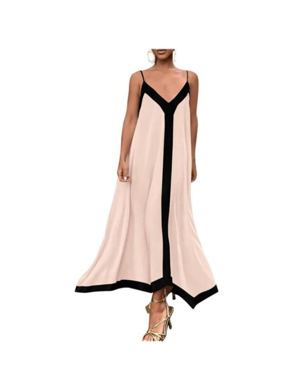 Women's Summer Maxi Dress Sleeveless V Neck Spaghetti Strap Flowy Elegant Dress